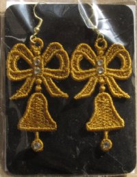 Bell Gold Christmas Lace Earrings with Crystals